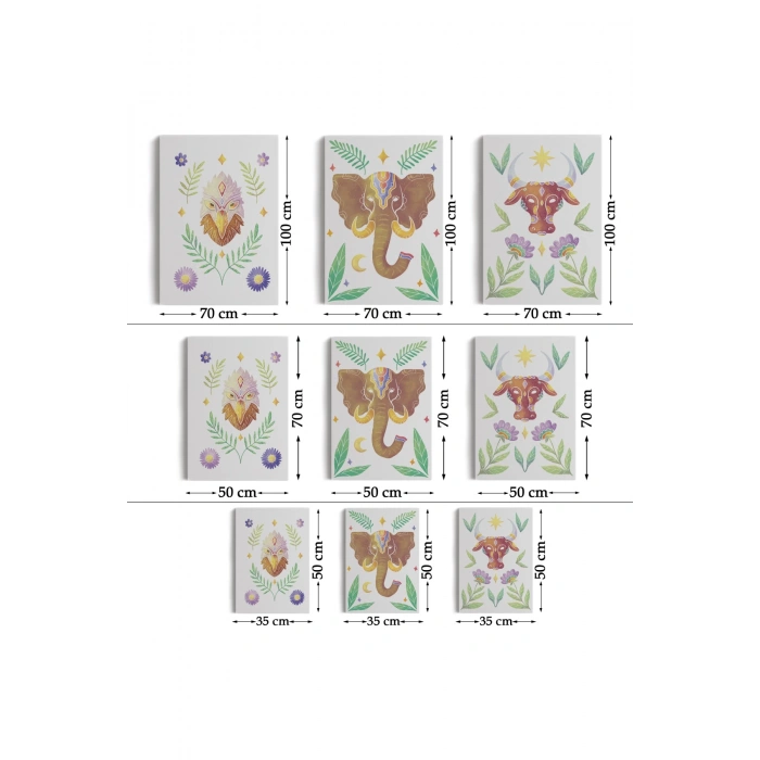 3’lü Tablo Hayvan Temalı Koleksiyon Dekoratif Şık ve Modern Duvar Tablo Seti-AT-20