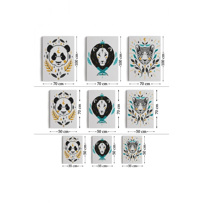 3’lü Tablo Hayvan Temalı Koleksiyon Dekoratif Şık ve Modern Duvar Tablo Seti-AU-21