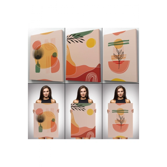 3’lü Tablo Modern Minimal Tasarım Koleksiyon Dekoratif Şık ve Modern Duvar Tablo Seti-BG-32