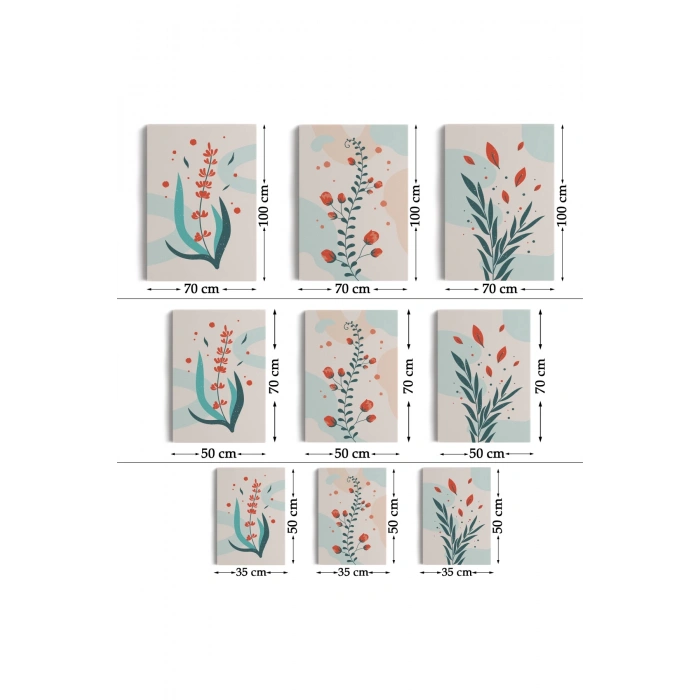 3’lü Tablo Modern Sanat Posterleri Yaz Çiçek Koleksiyonu Dekoratif Duvar Tablo Seti-AÜ-22