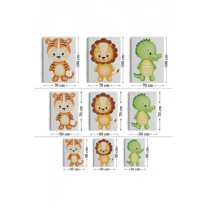 3’lü Tablo Sevimli Hayvanlar Temalı Koleksiyon Dekoratif Duvar Tablo Seti-BJ-35