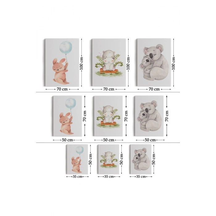 3’lü Tablo Sevimli Üç Hayvan Koleksiyonu Dekoratif Duvar Tablo Seti-BT-45