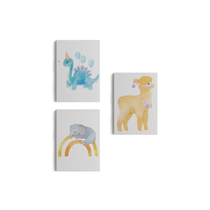 3’lü Tablo Şirin Hayvanlar Temalı Dekoratif Duvar Tablo Seti-BU-46