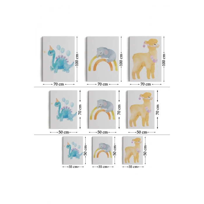 3’lü Tablo Şirin Hayvanlar Temalı Dekoratif Duvar Tablo Seti-BU-46