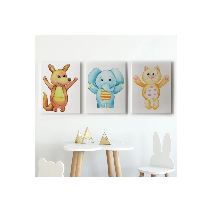 3’lü Tablo Şirin Hayvanlar Temalı Dekoratif Duvar Tablo Seti-CA-51