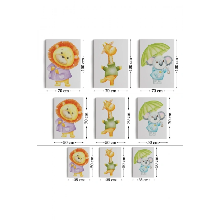 3’lü Tablo Şirin Hayvanlar Temalı Dekoratif Duvar Tablo Seti-CB-52