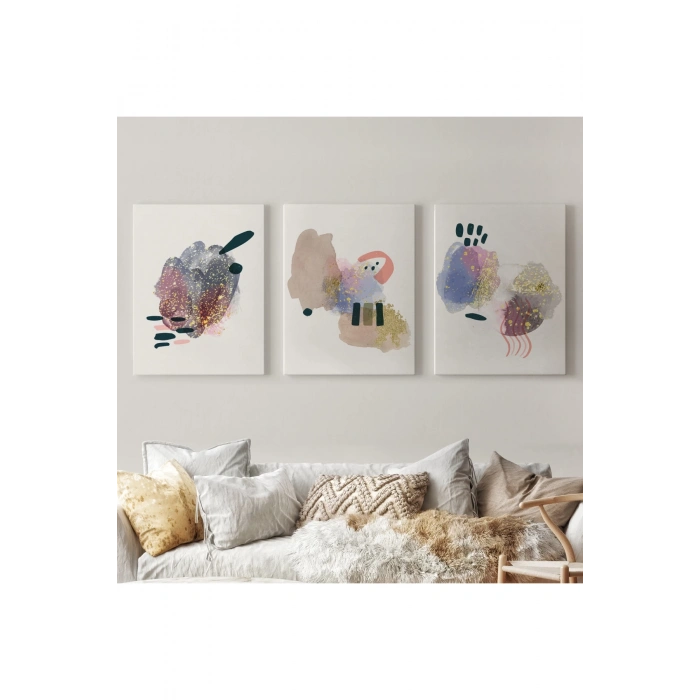 3’lü Tablo Soyut Figürlü Dekoratif Duvar Tablo Seti-AZ-25