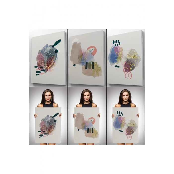 3’lü Tablo Soyut Figürlü Dekoratif Duvar Tablo Seti-AZ-25