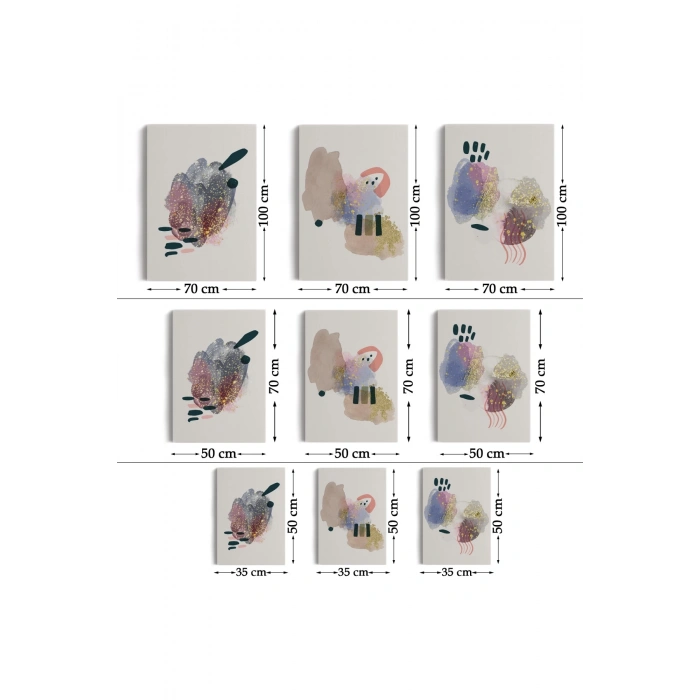 3’lü Tablo Soyut Figürlü Dekoratif Duvar Tablo Seti-AZ-25