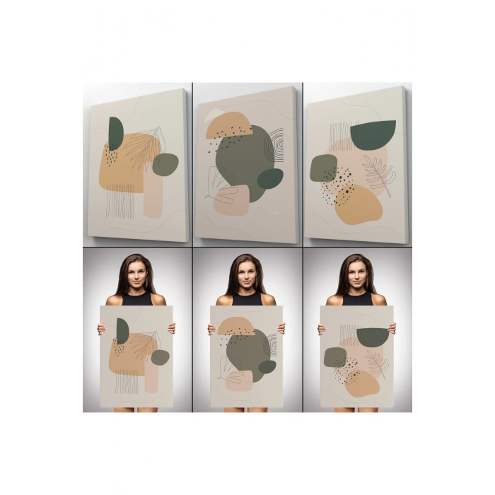3’lü Tablo Soyut Figürlü Dekoratif Duvar Tablo Seti-BA-26