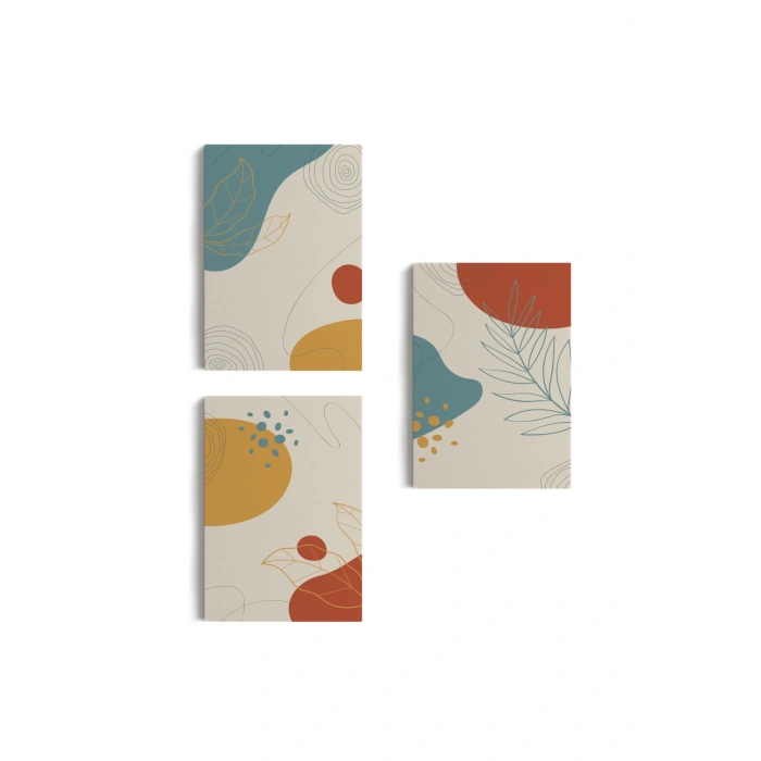 3’lü Tablo Soyut Şekiller Dekoratif Şık ve Modern Duvar Tablo Seti-BE-30