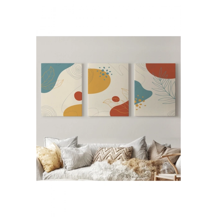3’lü Tablo Soyut Şekiller Dekoratif Şık ve Modern Duvar Tablo Seti-BE-30