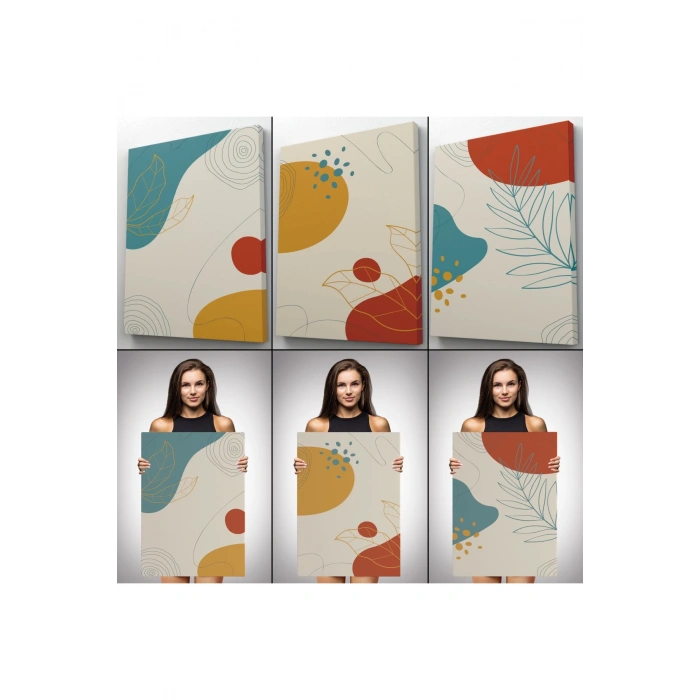 3’lü Tablo Soyut Şekiller Dekoratif Şık ve Modern Duvar Tablo Seti-BE-30