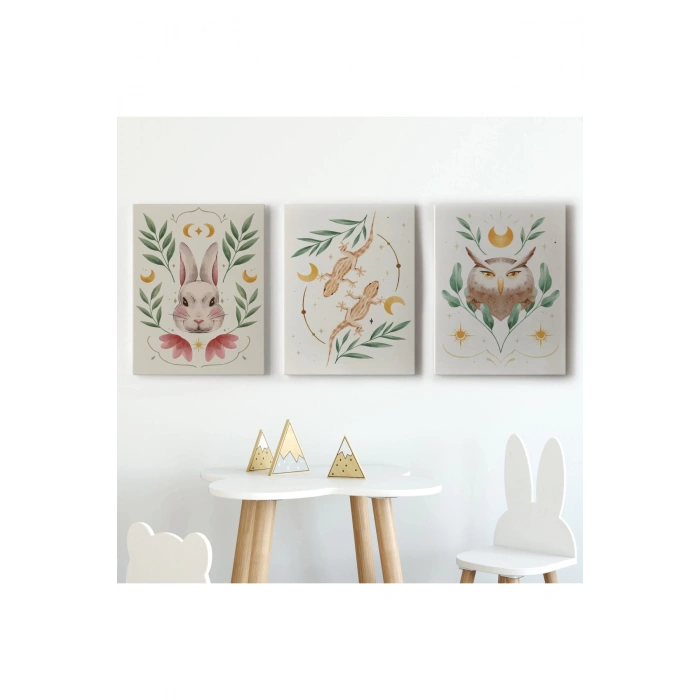 3’lü Tablo Vahşi Hayvanlar Temalı Dekoratif Duvar Tablo Seti-BN-38