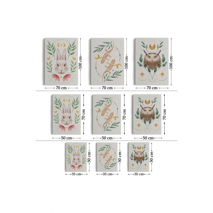 3’lü Tablo Vahşi Hayvanlar Temalı Dekoratif Duvar Tablo Seti-BN-38