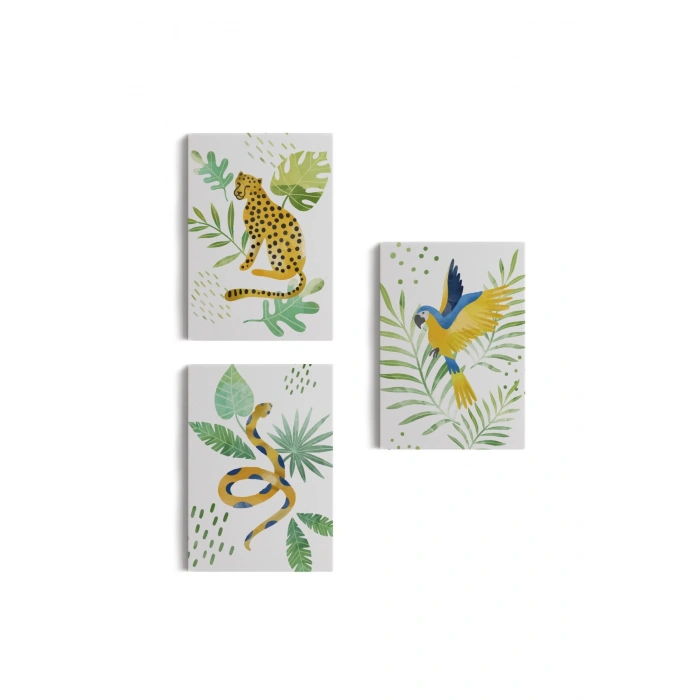 3’lü Tablo Vahşi Hayvanlar Temalı Koleksiyon Dekoratif Şık ve Modern Duvar Tablo Seti-AY-24