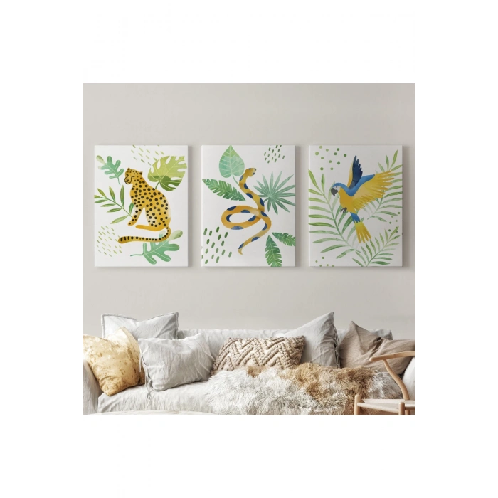 3’lü Tablo Vahşi Hayvanlar Temalı Koleksiyon Dekoratif Şık ve Modern Duvar Tablo Seti-AY-24