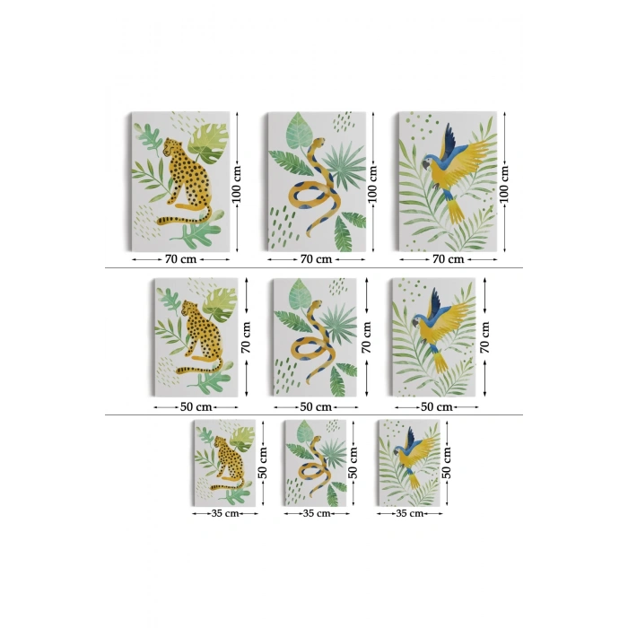 3’lü Tablo Vahşi Hayvanlar Temalı Koleksiyon Dekoratif Şık ve Modern Duvar Tablo Seti-AY-24