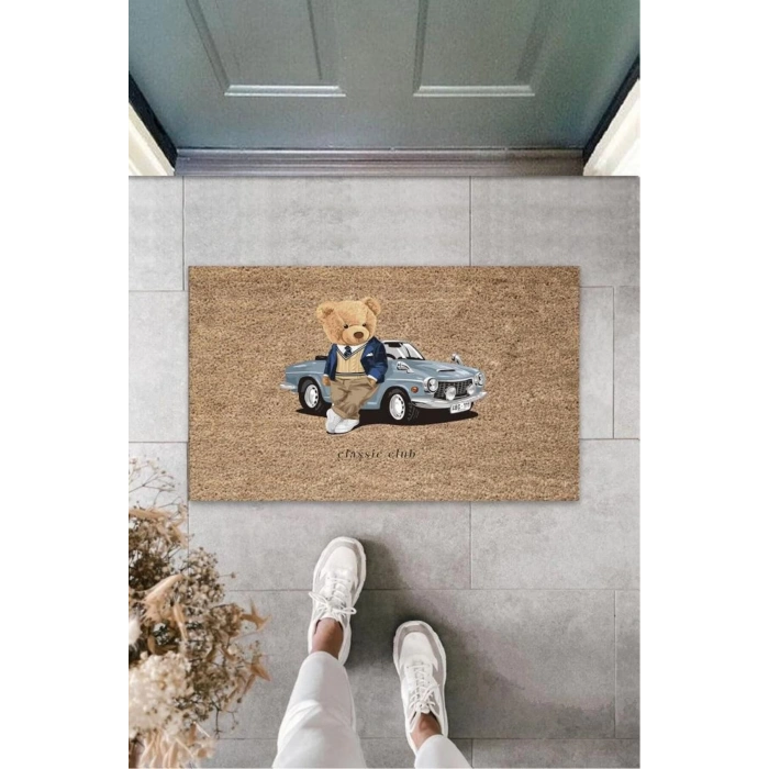 Dijital Classic Club Ayıcık Bej Kapı Paspası Dış Mekan Paspas K-3173