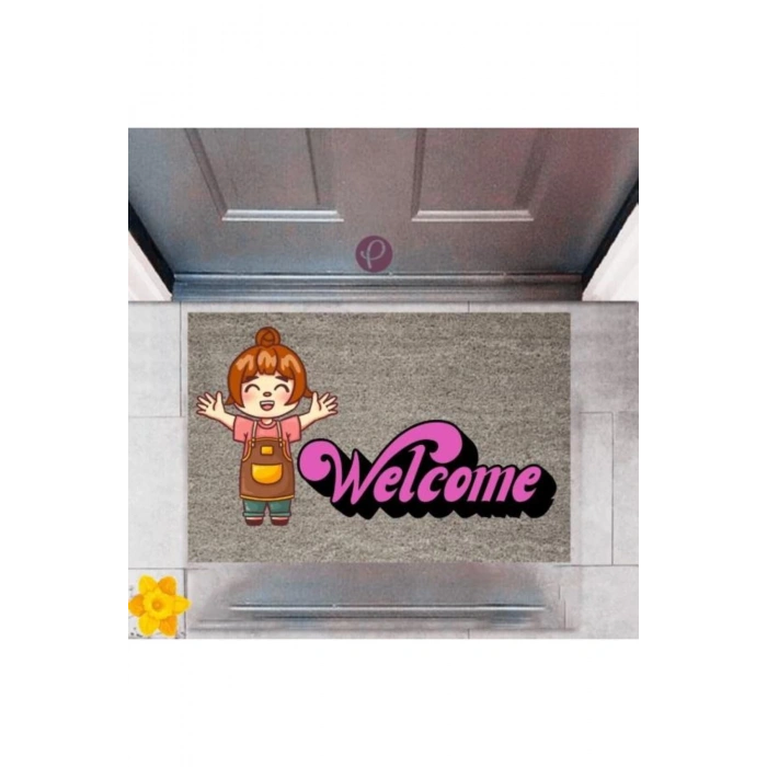 Kapı Önü Paspası Dekoratif Dijital Baskı Welcome P-2354