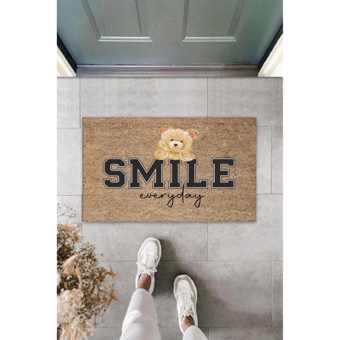 Bej Kapı Önü Paspası Smile Everyday Ayıcık Desen  K-3360