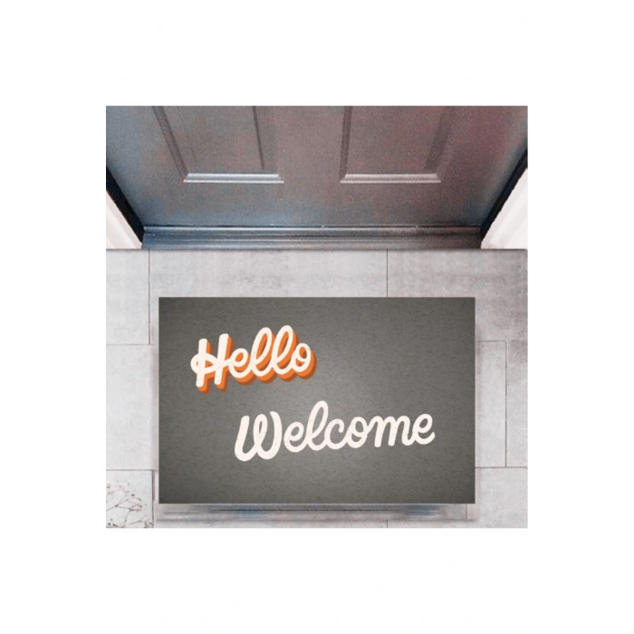 Kapı Önü Paspası Dekoratif Dijital Baskı Hello Welcome P-2326