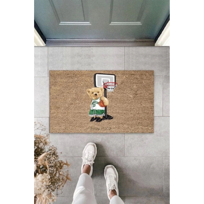 Bej Kapı Önü Paspası Basketci Ayıcık Desen  K-3349
