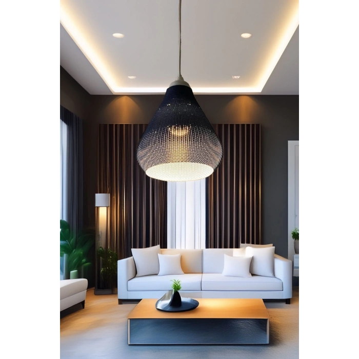 Sarkıt Avize Vegan Pla Trend Örgü Serisi Lacivert Oturma Odası Salon Mutfak