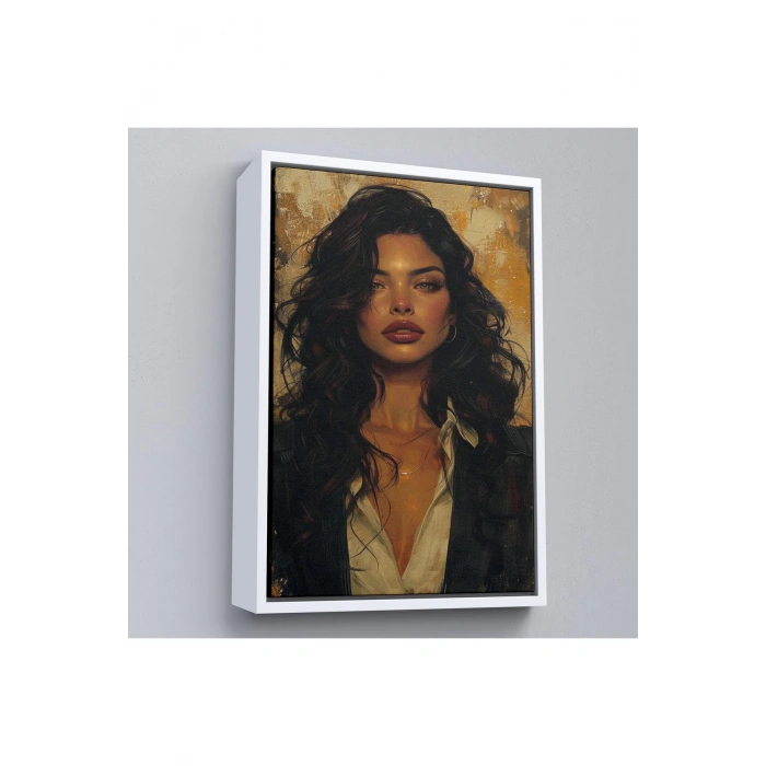 Ahşap Çerçeveli Ela Gözlü Güzel Kadın Tablosu-7798