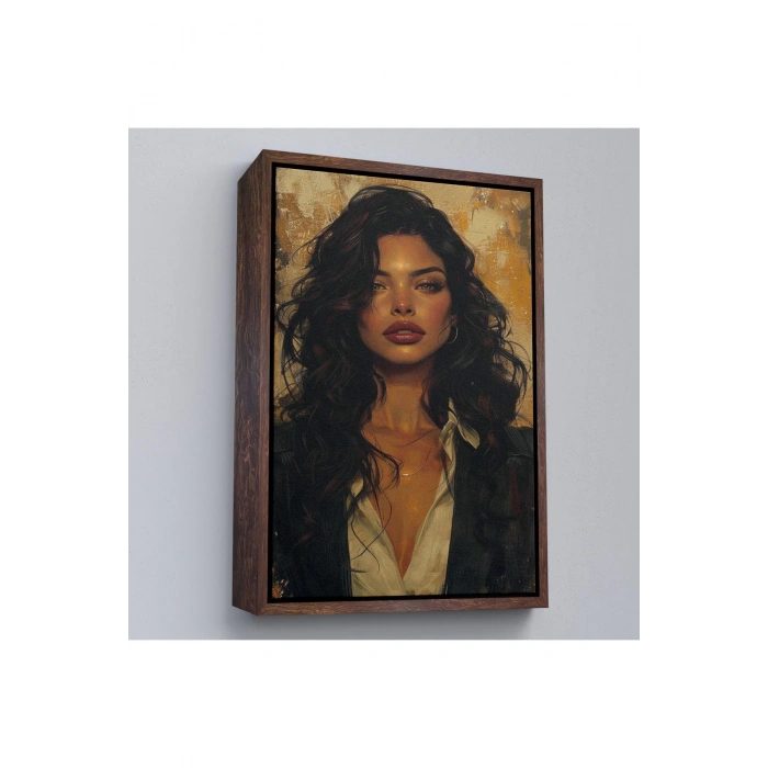 Ahşap Çerçeveli Ela Gözlü Güzel Kadın Tablosu-7798
