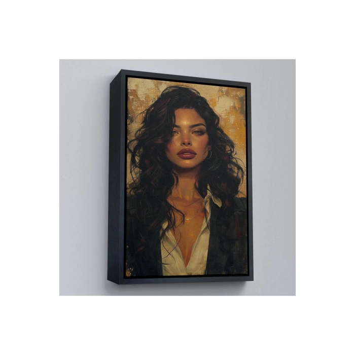 Ahşap Çerçeveli Ela Gözlü Güzel Kadın Tablosu-7798