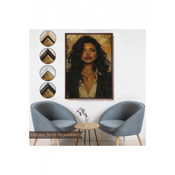 Ahşap Çerçeveli Ela Gözlü Güzel Kadın Tablosu-7798