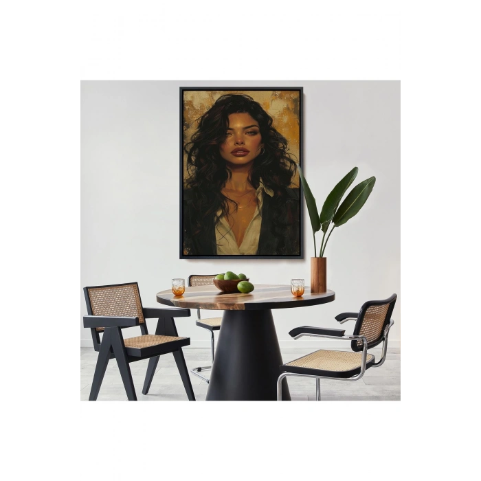 Ahşap Çerçeveli Ela Gözlü Güzel Kadın Tablosu-7798