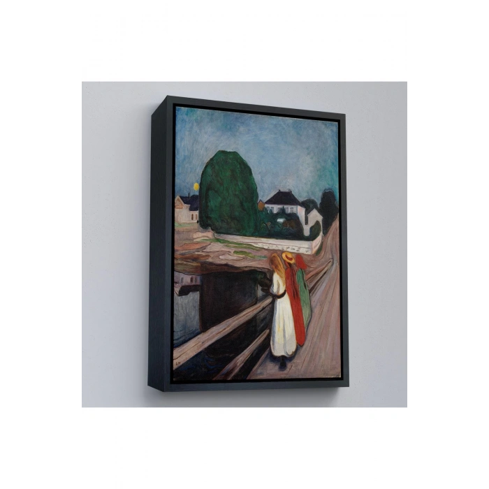 Ahşap Çerçeveli Edvard Munch - Köprüdeki Kızlar Tablo - The Girls On The Bridge-7429