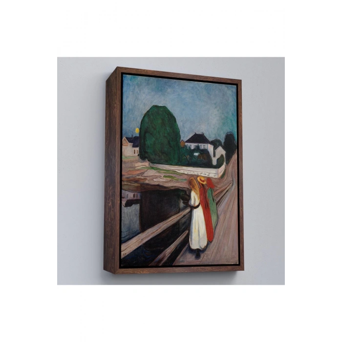 Ahşap Çerçeveli Edvard Munch - Köprüdeki Kızlar Tablo - The Girls On The Bridge-7429