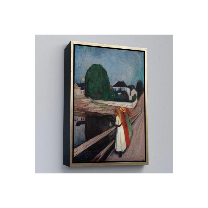 Ahşap Çerçeveli Edvard Munch - Köprüdeki Kızlar Tablo - The Girls On The Bridge-7429
