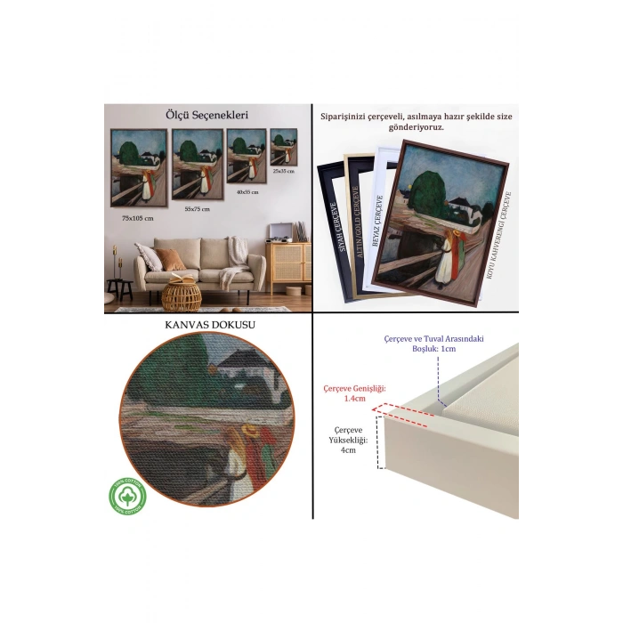 Ahşap Çerçeveli Edvard Munch - Köprüdeki Kızlar Tablo - The Girls On The Bridge-7429