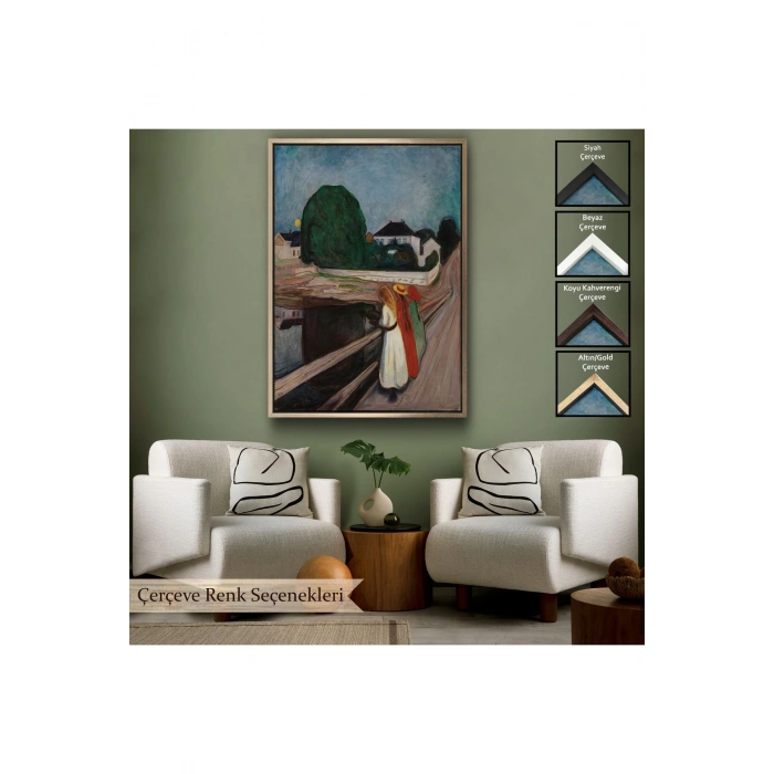 Ahşap Çerçeveli Edvard Munch - Köprüdeki Kızlar Tablo - The Girls On The Bridge-7429