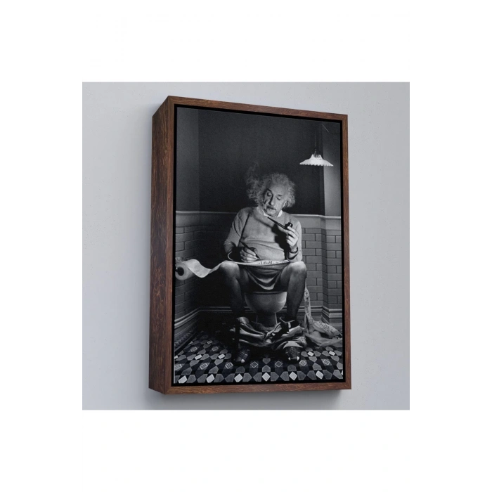 Ahşap Çerçeveli Albert Einstein - Tuvalette Pipo İçen Albert Tablo-7746