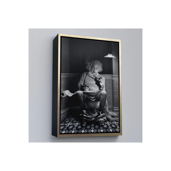 Ahşap Çerçeveli Albert Einstein - Tuvalette Pipo İçen Albert Tablo-7746