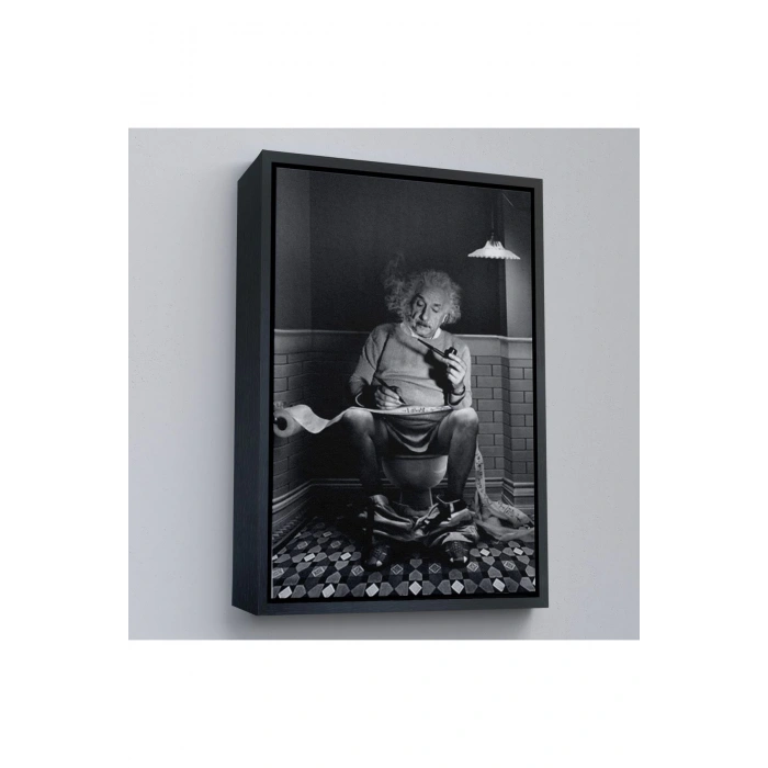 Ahşap Çerçeveli Albert Einstein - Tuvalette Pipo İçen Albert Tablo-7746