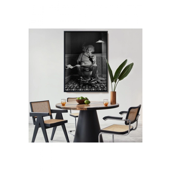 Ahşap Çerçeveli Albert Einstein - Tuvalette Pipo İçen Albert Tablo-7746