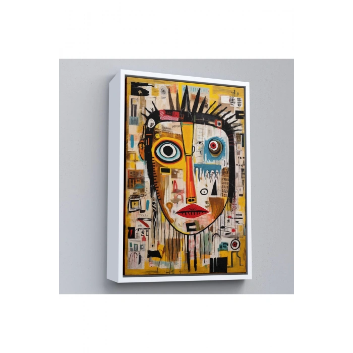 Ahşap Çerçeveli Sürreal İnsan Yüzü Tablosu-8001