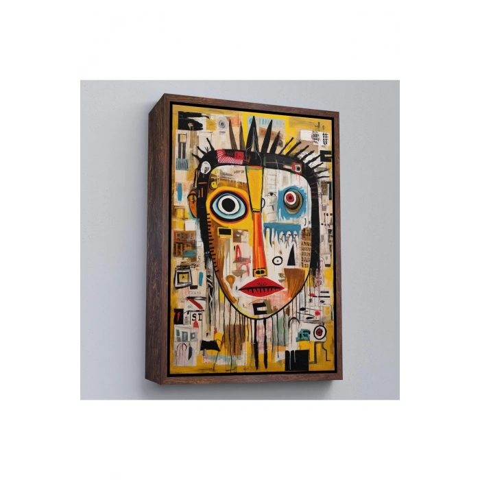 Ahşap Çerçeveli Sürreal İnsan Yüzü Tablosu-8001