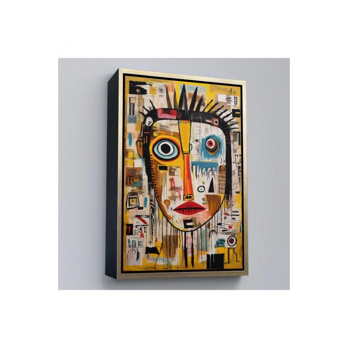 Ahşap Çerçeveli Sürreal İnsan Yüzü Tablosu-8001