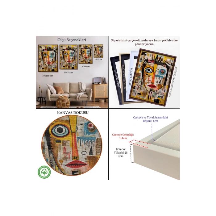 Ahşap Çerçeveli Sürreal İnsan Yüzü Tablosu-8001