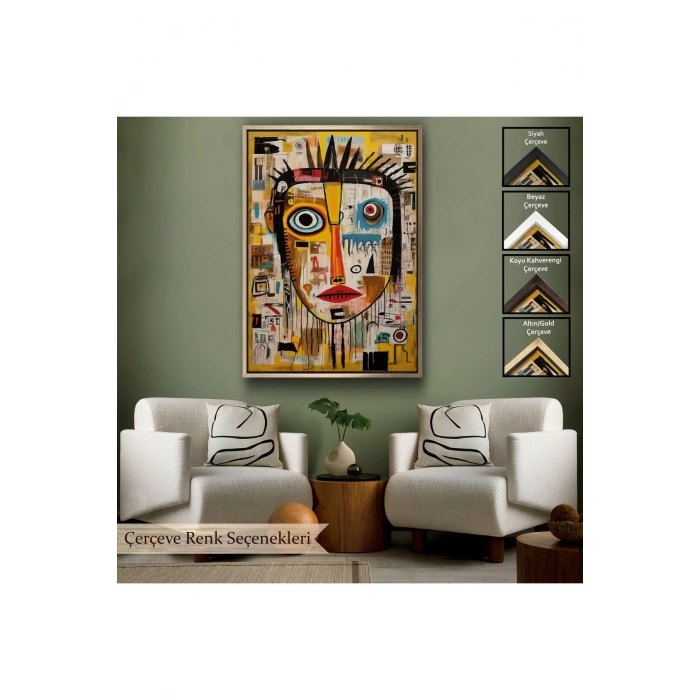 Ahşap Çerçeveli Sürreal İnsan Yüzü Tablosu-8001
