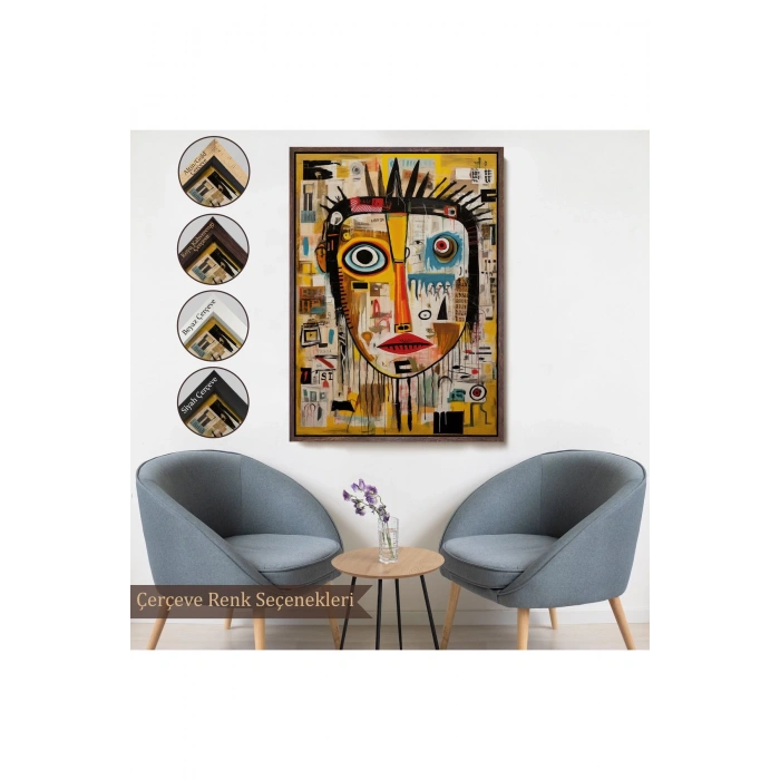 Ahşap Çerçeveli Sürreal İnsan Yüzü Tablosu-8001