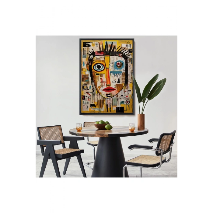 Ahşap Çerçeveli Sürreal İnsan Yüzü Tablosu-8001