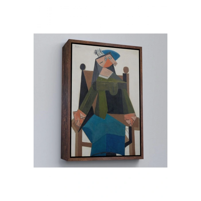 Ahşap Çerçeveli Pablo Picasso - Koltukta Oturan Soyut Kadın Tablosu-7295
